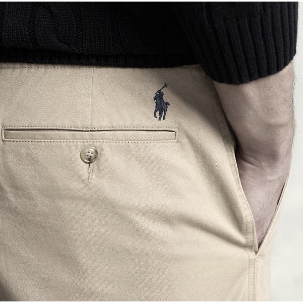 Polo Ralph Lauren Mens 48x32 Khaki Chino Pants 100% Cotton Flat Front Trousers